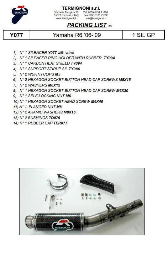 Termignoni Slip-On Classic-GP Alto Yamaha YZF-R6 (06-25) Y077080CR 
