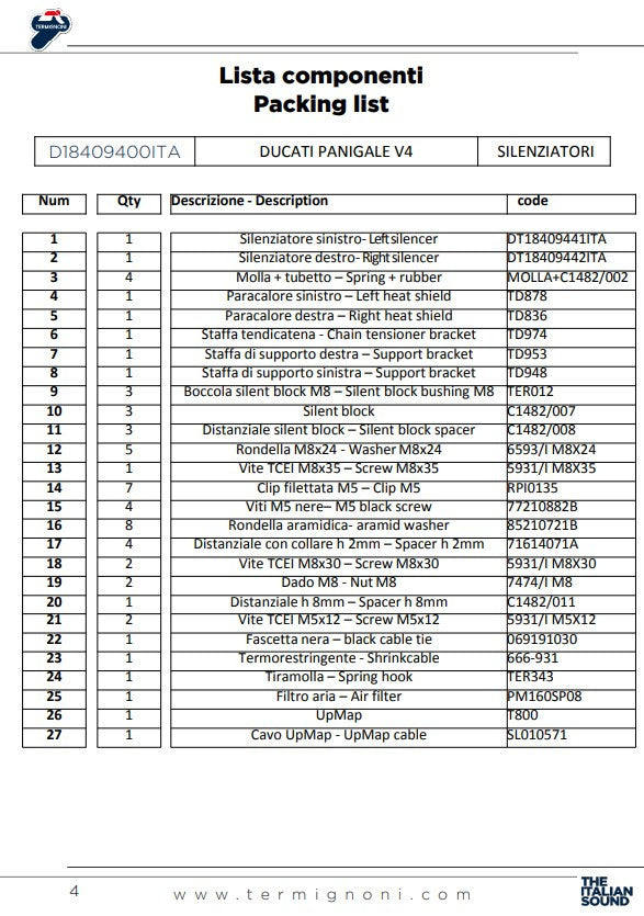 Termignoni Slip-on Kit Ducati Panigale V4/S/R (18-24) D18409400ita