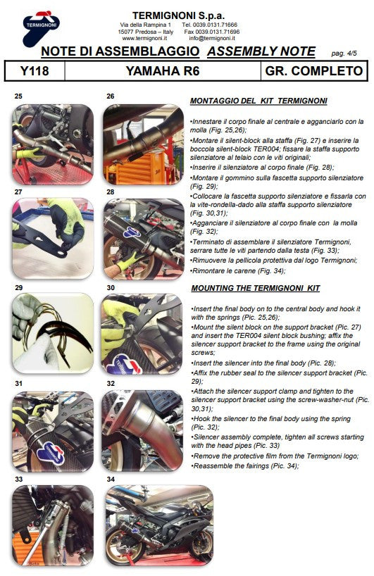 Kit de escape completo Termignoni em titânio versão SSP para Yamaha YZF-R6 (06-25) Y11810200TCC 