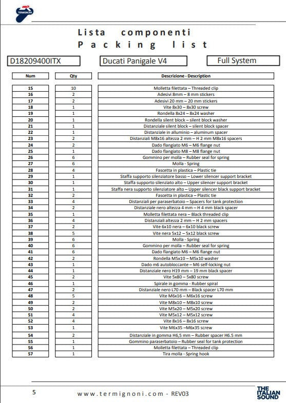 Termignoni complete system Titanium 4uscite Ducati Panigale V4/S (18-24) D18209401TTX