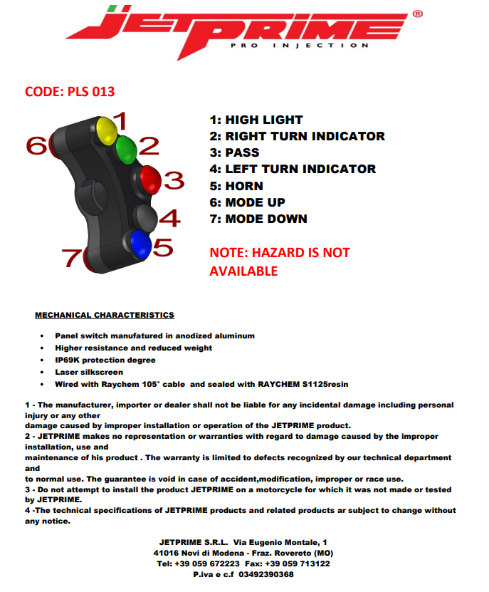 Interruptor de guidão esquerdo JetPrime Yamaha YZF-R6 RJ27 (17-25) JP PLS 013 