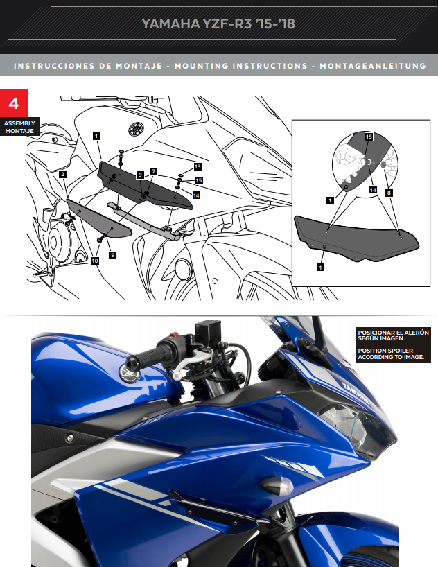 Puig Winglets Spoiler Downforce Yamaha YZF-R3 (15-18) 3171 