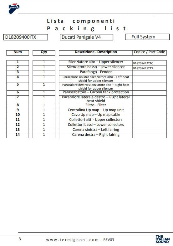 Termignoni complete system Titanium 4uscite Ducati Panigale V4/S (18-24) D18209401TTX