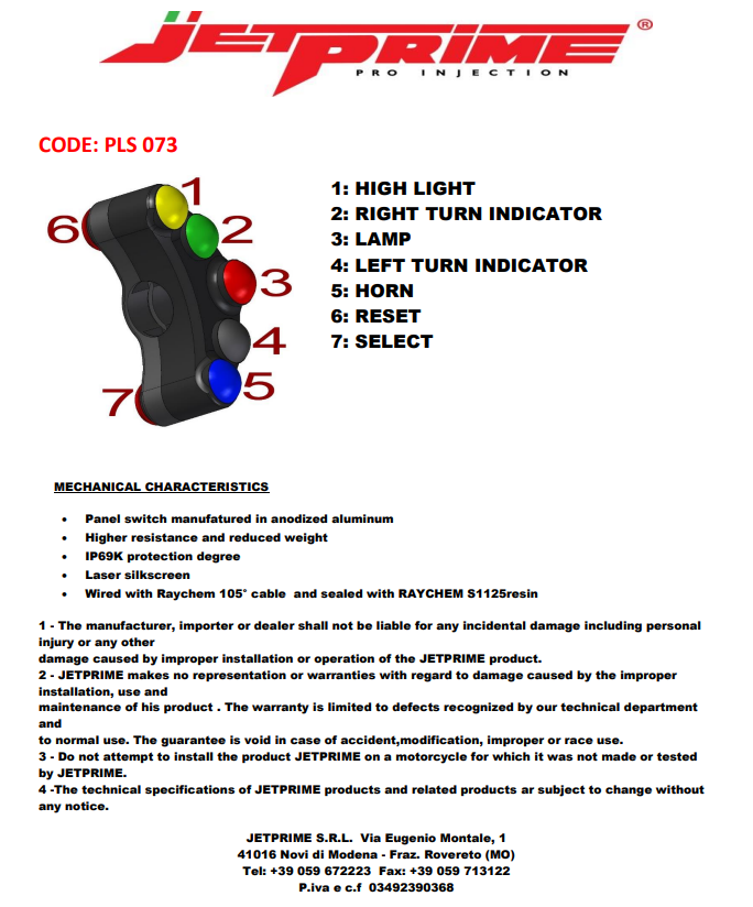 Steering switch Street Jetprime Yamaha YZF-R7 (22-25) JP PLS 073