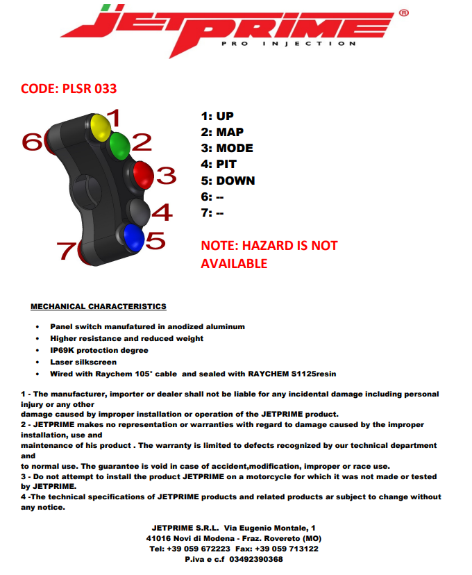 Interruptor de guidão Race esquerdo JetPrime Yamaha YZF-R1/M RN65 (20-25) JP PLSR 033 