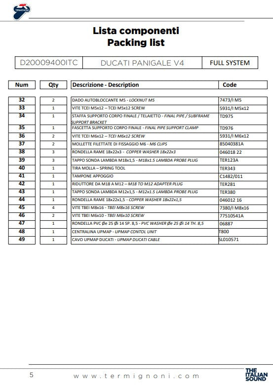 Sistema de escape completo em aço inoxidável Termignoni D200 RHT Ducati Panigale V4/S (18-24) D20009400ITC 