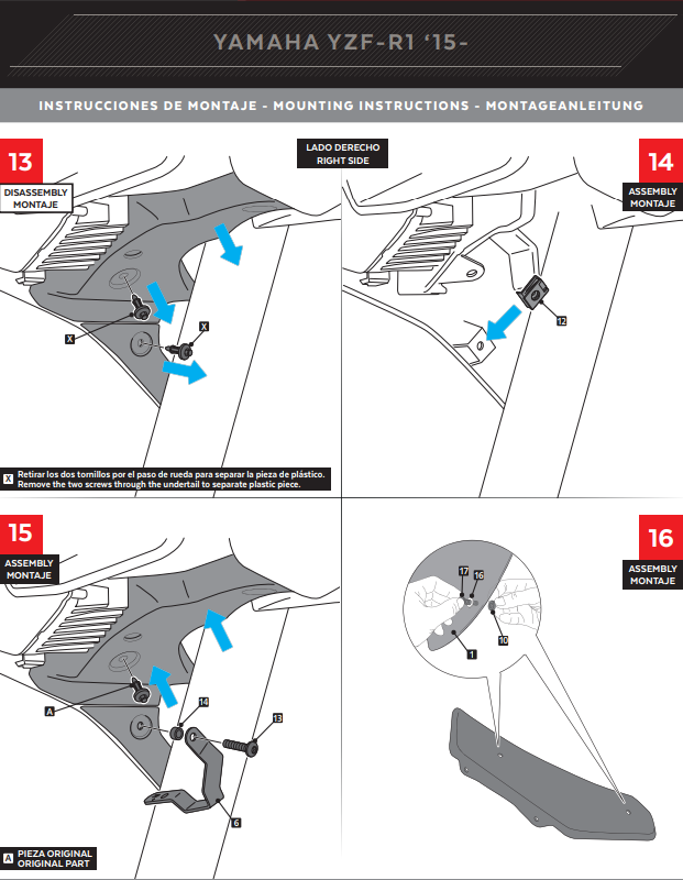 Spoilers de Winglets Puig Downforce Yamaha YZF-R1/M RN32 RN49 (15-19) 9766 
