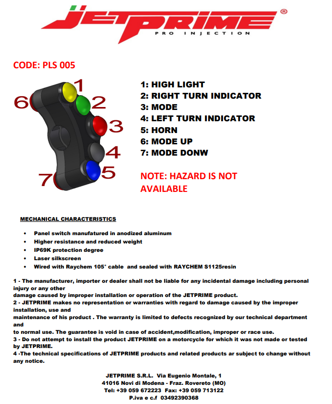 Interruptor de guidão esquerdo JetPrime Ducati Panigale 899 (13-16) JP PLS 005 