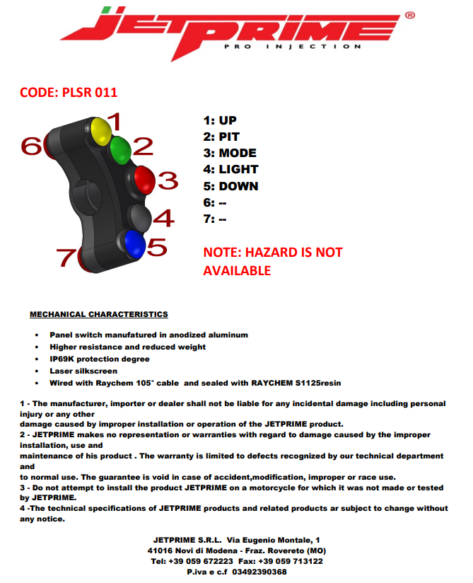 Interruptor de guidão Race esquerdo JetPrime Suzuki GSX-R 1000 (17-23) JP PLSR 011 