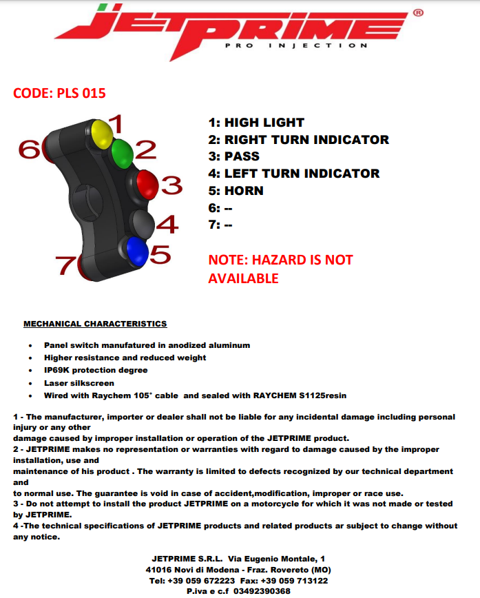 Interruptor de guidão Street esquerdo JetPrime Yamaha YZF-R3 (15-18) JP PLS 015 