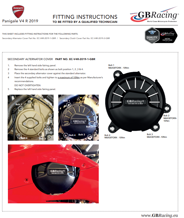 Capa do motor Proteções Conjunto completo GBRacing Ducati Panigale V4 R (19-21) 