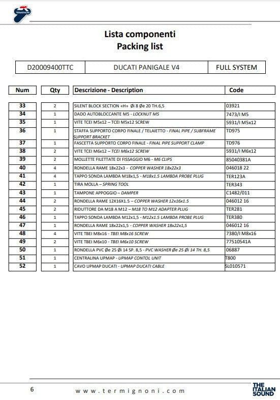 Termignoni complete system Titanium D200 Rht Ducati Panigale V4 R (19-24) D20009400TTC