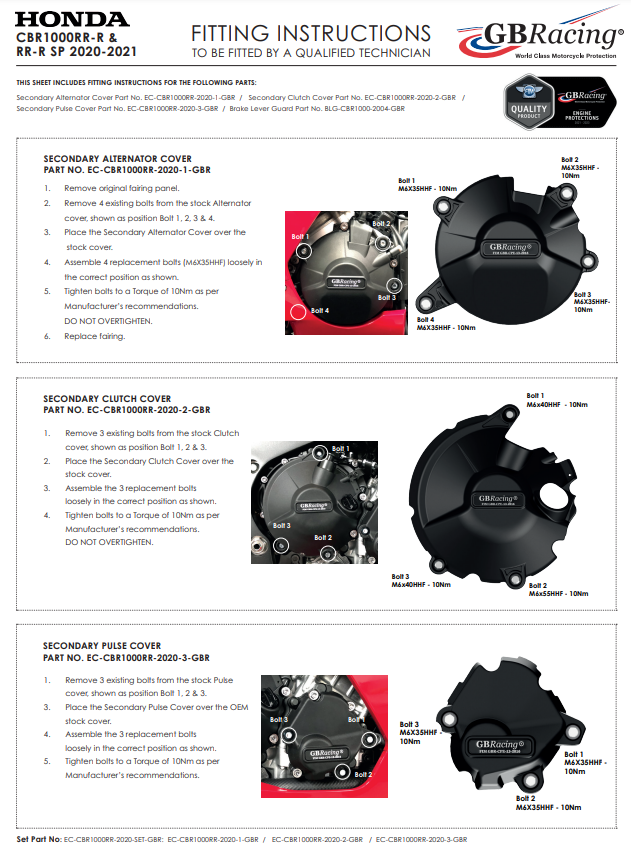 Motor lid protectors complete set GBRACING HONDA CBR 1000 RR-R SC82 (20-25)