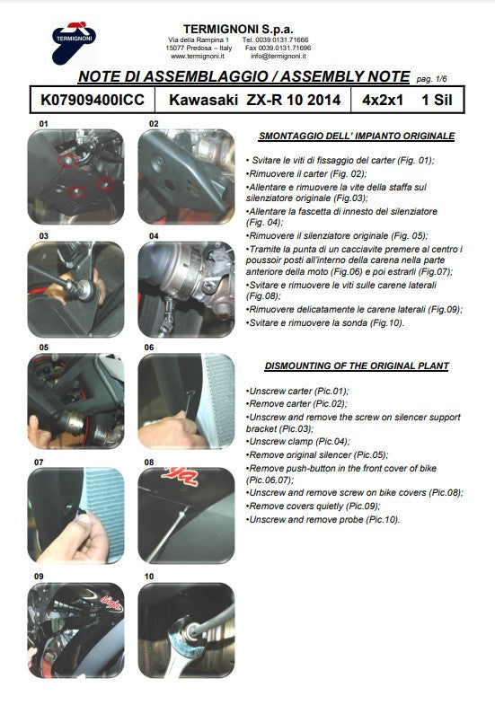 Sistema de escape completo em titânio Termignoni para Kawasaki ZX-10 R/RR (16-20) K08010200TCC 