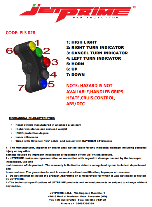 Interruptor de guiador esquerdo Street JetPrime BMW S1000RR (09-14) JP PLS 028 