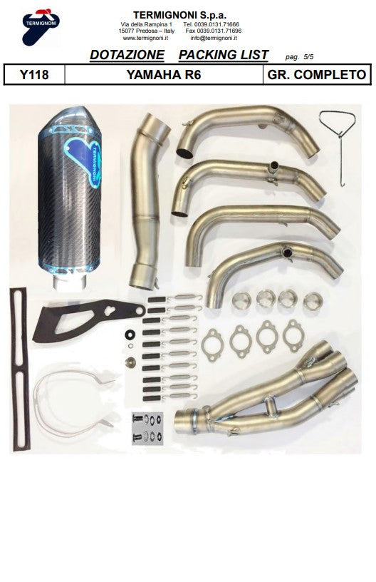 Kit de escape completo Termignoni em titânio versão SSP para Yamaha YZF-R6 (06-25) Y11810200TCC 