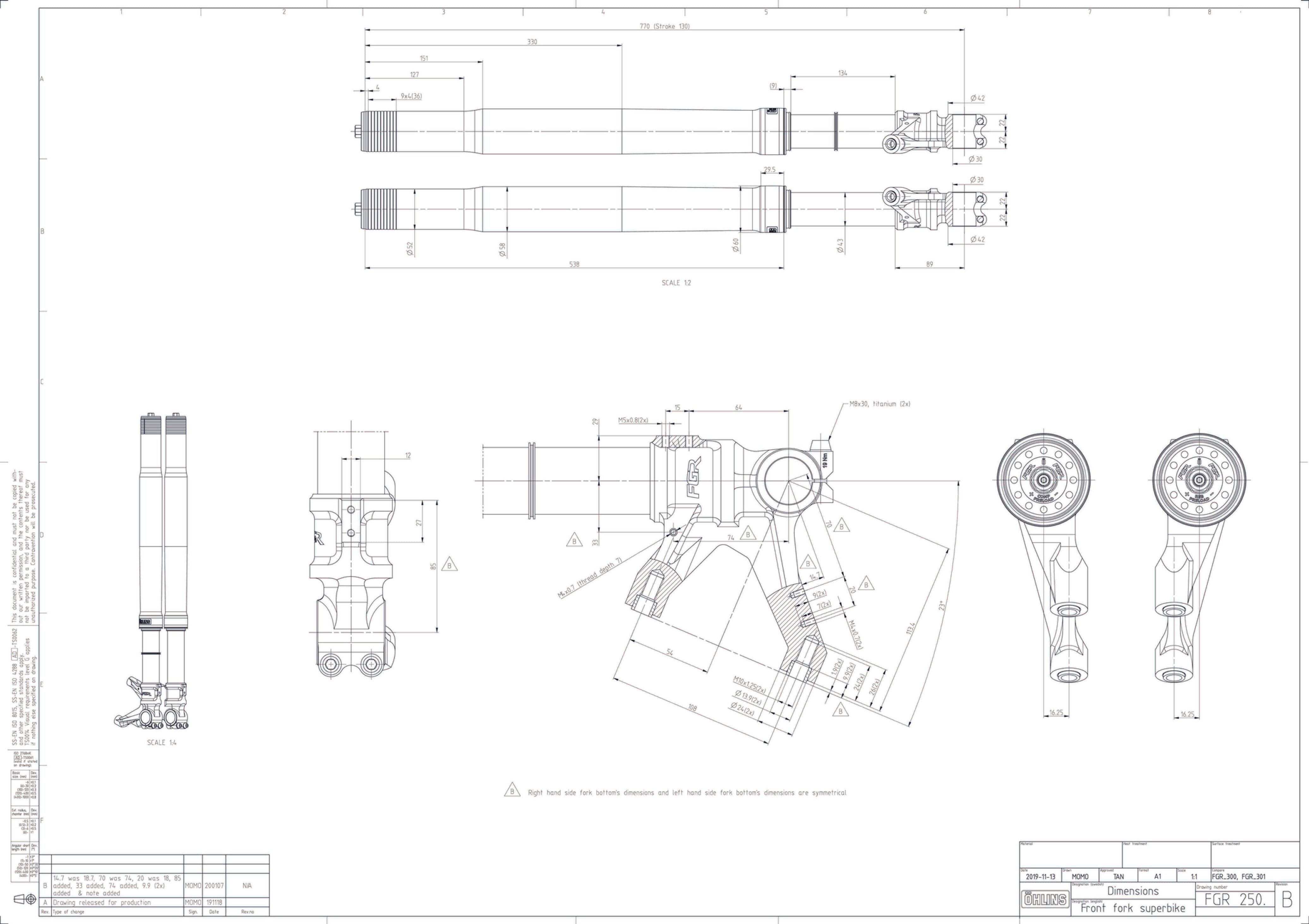 Garfo de corrida Öhlins FGR 250 USD Telegabel Rennsport 