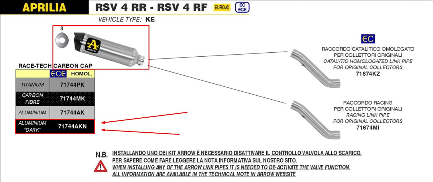 Escape Arrow Slip-On Race-Tech Alumínio Escuro Aprilia RSV4/RR/RF (17-18) 71744AKN 