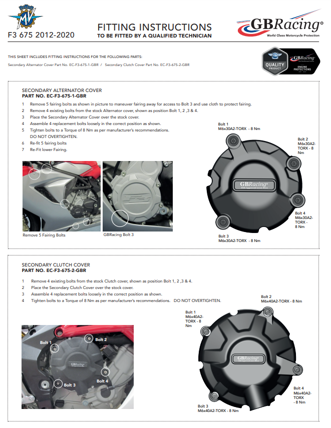 Sighting machines protector protective cover GBRACING MV Agusta F3 675/800 (12-25)