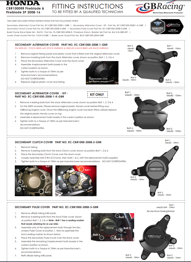Capa do motor "STK" Proteções Conjunto completo GBRacing Honda CBR 1000 RR (12-16) 
