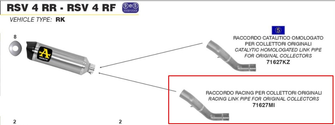 Arrow tubo intercalar em aço inoxidável Aprilia RSV4/RR/RF (15-16) 71627MI 