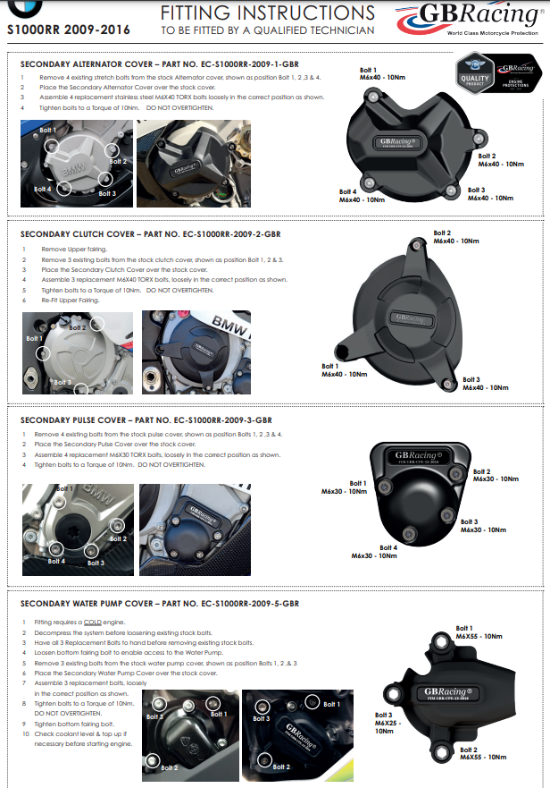 Motor lid protectors complete set GBRACING BMW S1000RR K46 (09-16)
