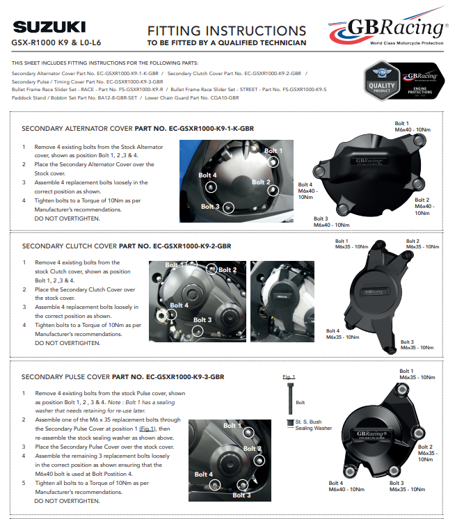 Proteção de ignição cobertura de proteção GBRacing Suzuki GSX-R 1000 (09-16) 
