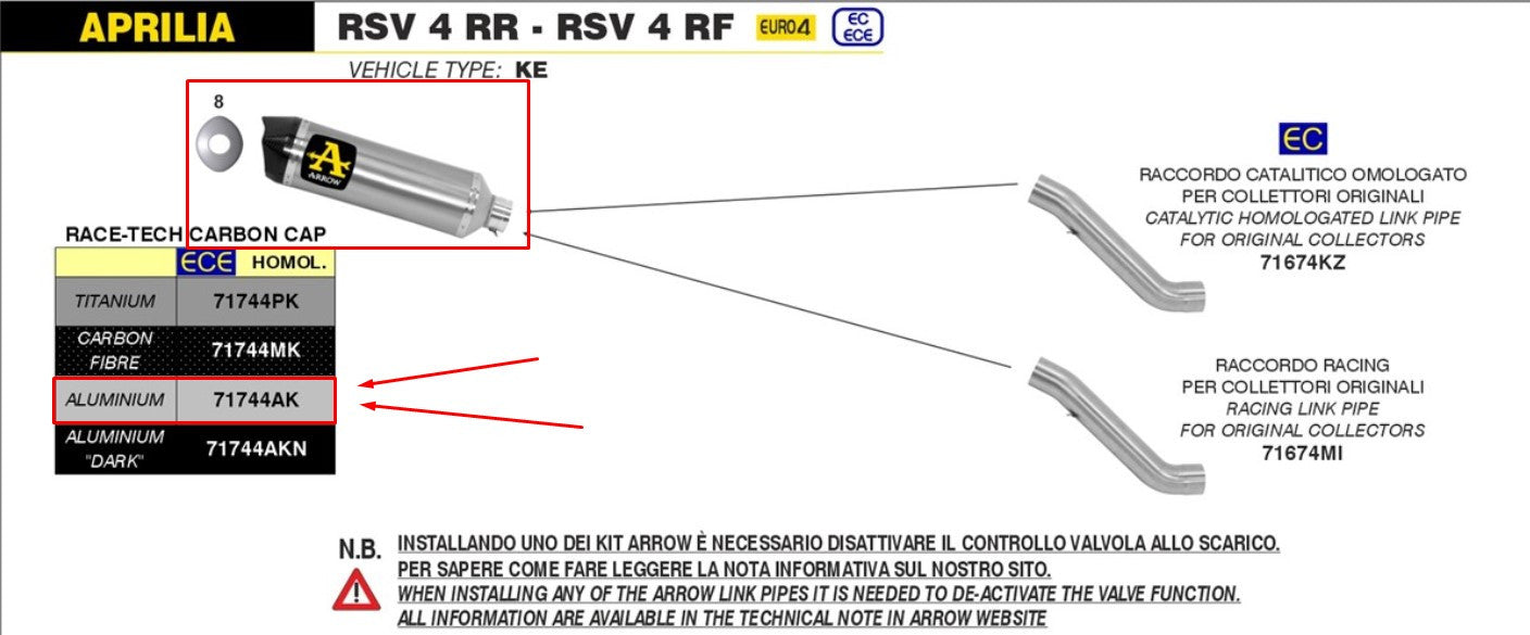 Arrow Slip-on Race-Tech Aluminum Aprilia RSV4/RR/RF (17-18) 71744ak