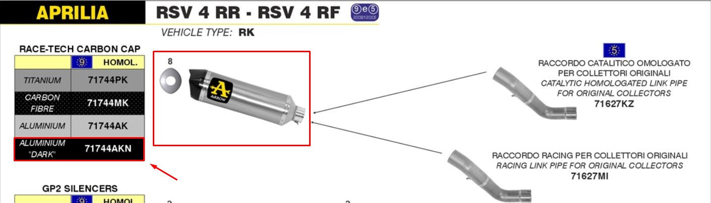 Arrow Slip-on Race-Tech Aluminum Dark Aprilia RSV4/RR/RF (15-16) 71744akn