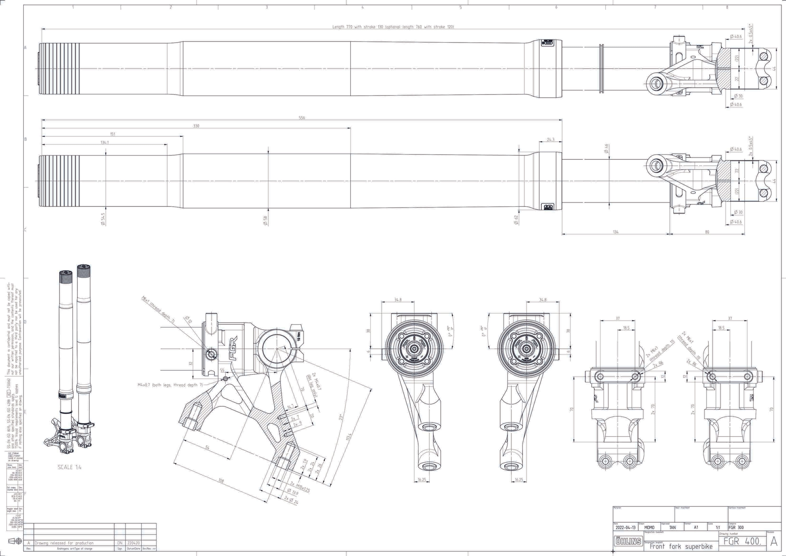 Garfo de corrida Öhlins FGR 400 Telegabel Rennsport 