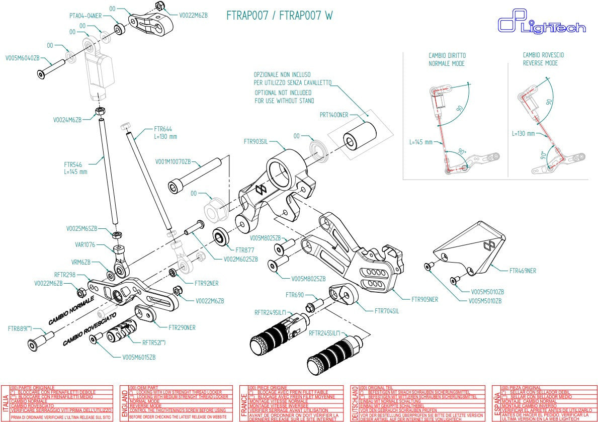 LighTech Footrest System Aprilia RS 660 (20-26) FTRAP007/W 