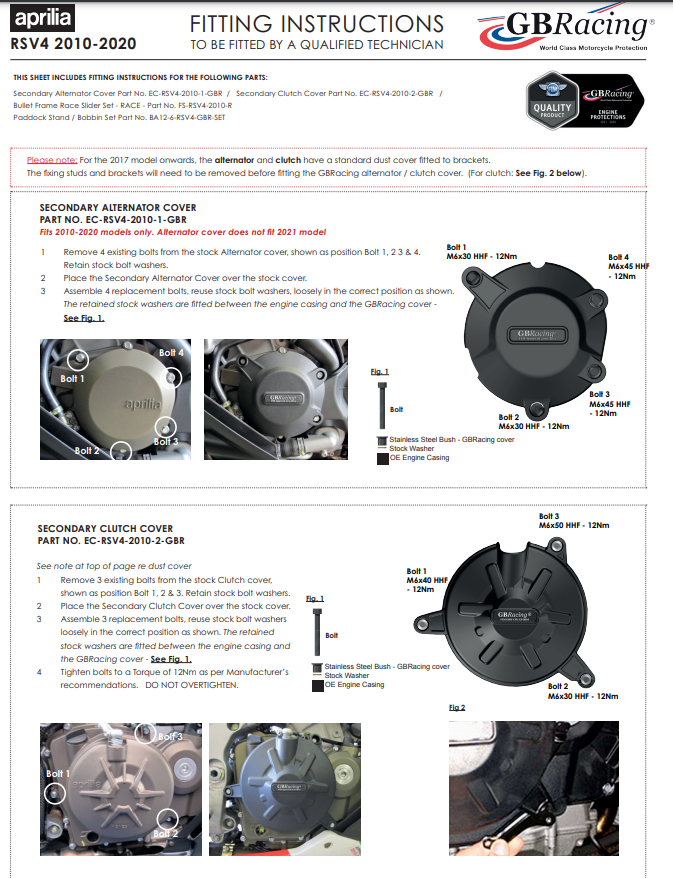 Cup protector protective cover GbRacing Aprilia RSV4/1100 Factory/R/RR/RF (09-20)