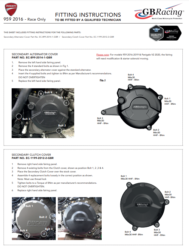 Motor lid protectors complete set GBRacing Ducati Panigale 959 (16-19)