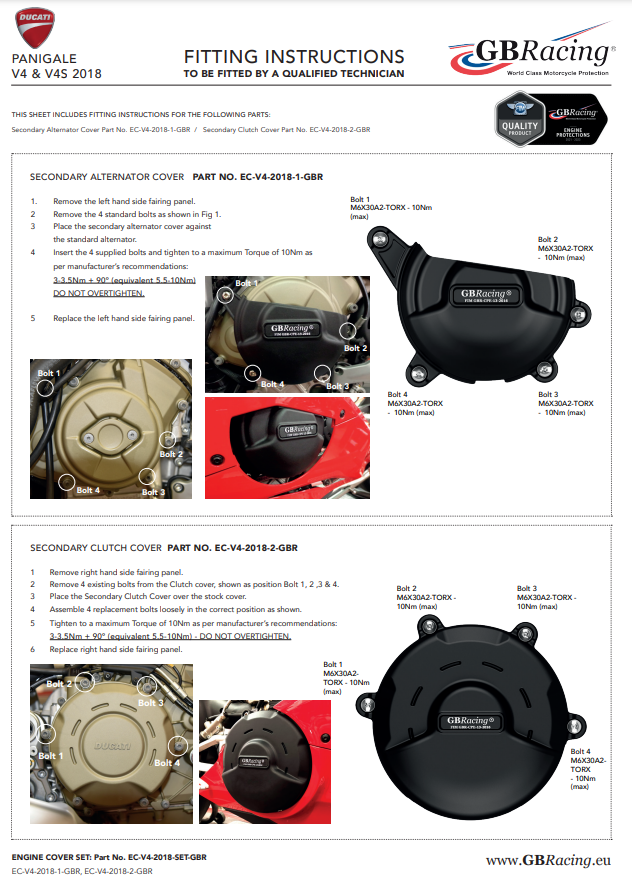 Motor lid protectors complete set gbracing ducati panigale V4/s (18-24)