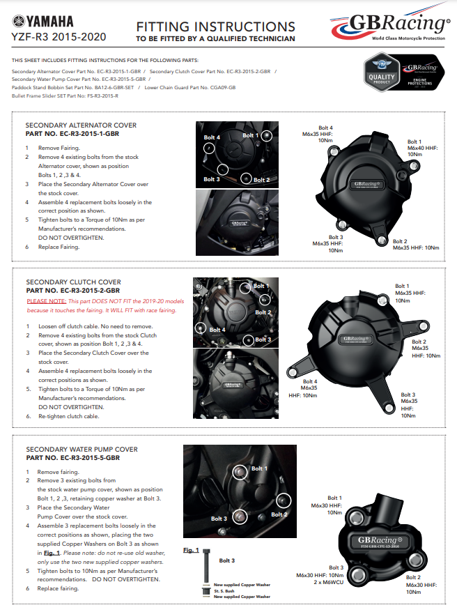 Protetor de bomba de água capa de proteção GBRacing Yamaha YZF-R3 (15-22) 