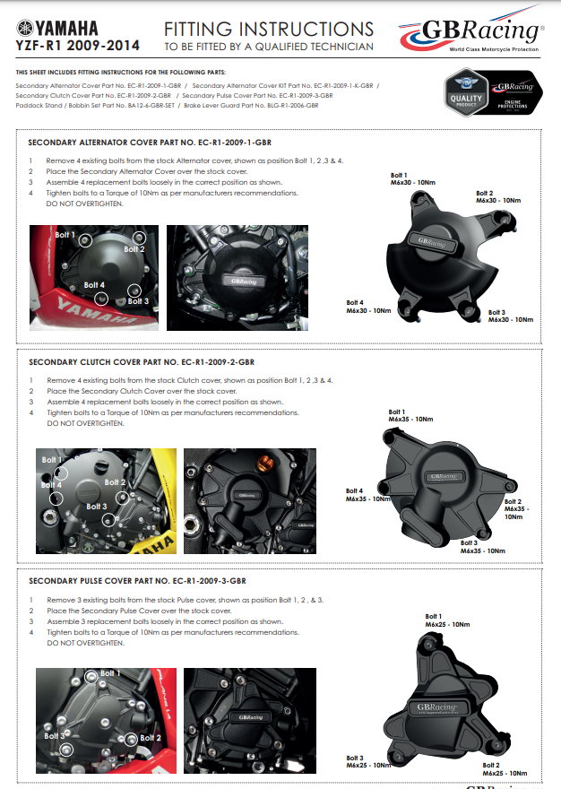 Sight machines protector protective cover GBRacing Yamaha YZF-R1 (09-14)