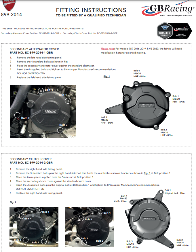 Motor lid protectors complete set gbracing ducati panigale 899 (13-16)